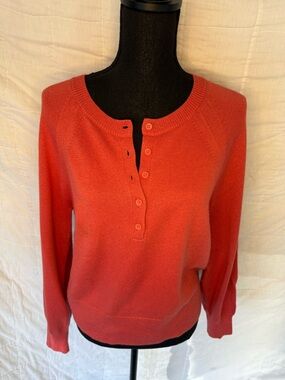 Banana Republic Coral-Red Crewneck Henley Sweater